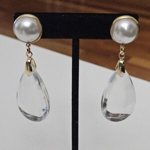 Faux Pearl & Clear Glass Tear Drop Earrings